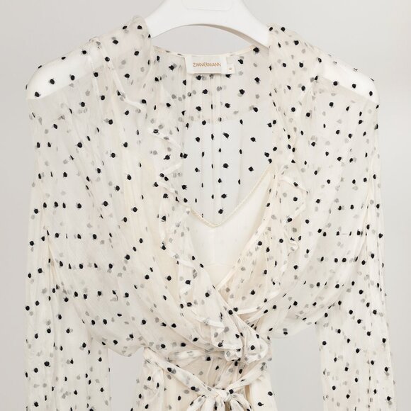 Zimmermann Adorn White Polka-Dot Silk Ruffle Wrap Dress - Picture 4 of 10